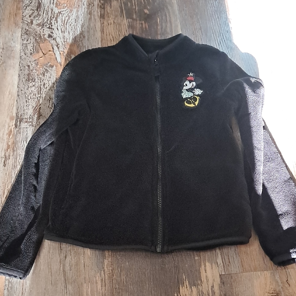 Disney Kids Black Fleece Jacket with Embroidered Mini Mouse